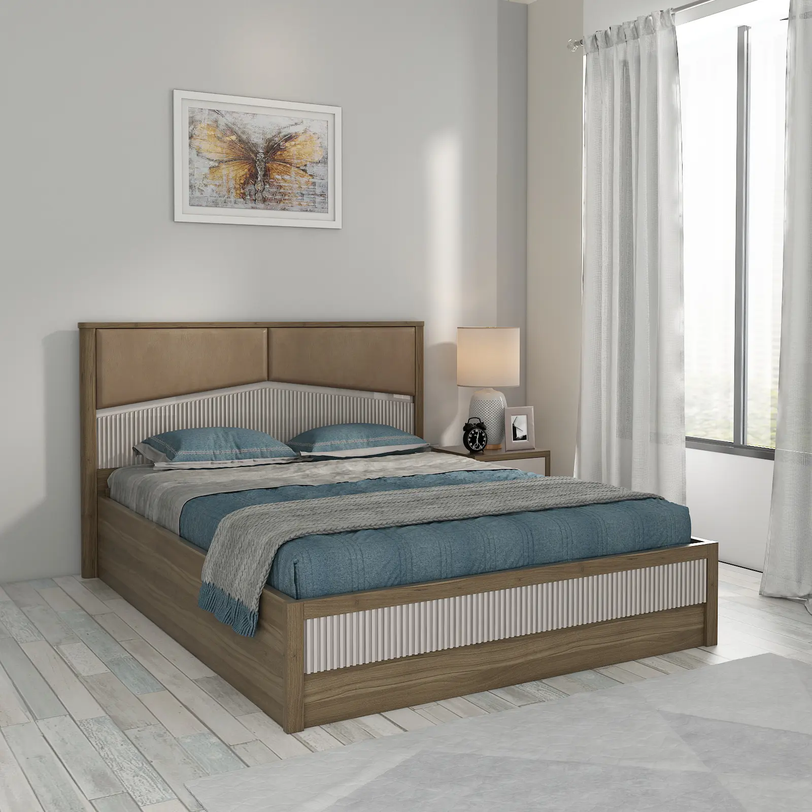 Nora King Bed Full Lift On With Top Plank - Lyon Walnut